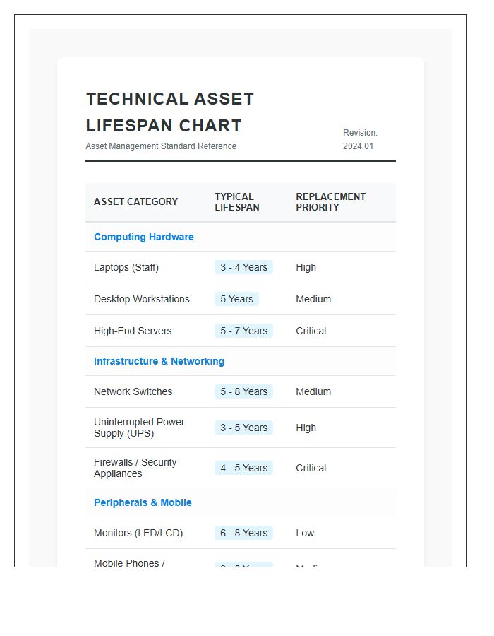 Technical Asset Lifespan Printable Chart
