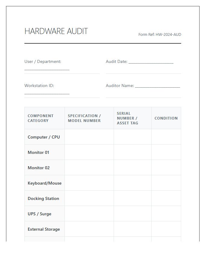 Workstation Hardware Audit Printable Chart