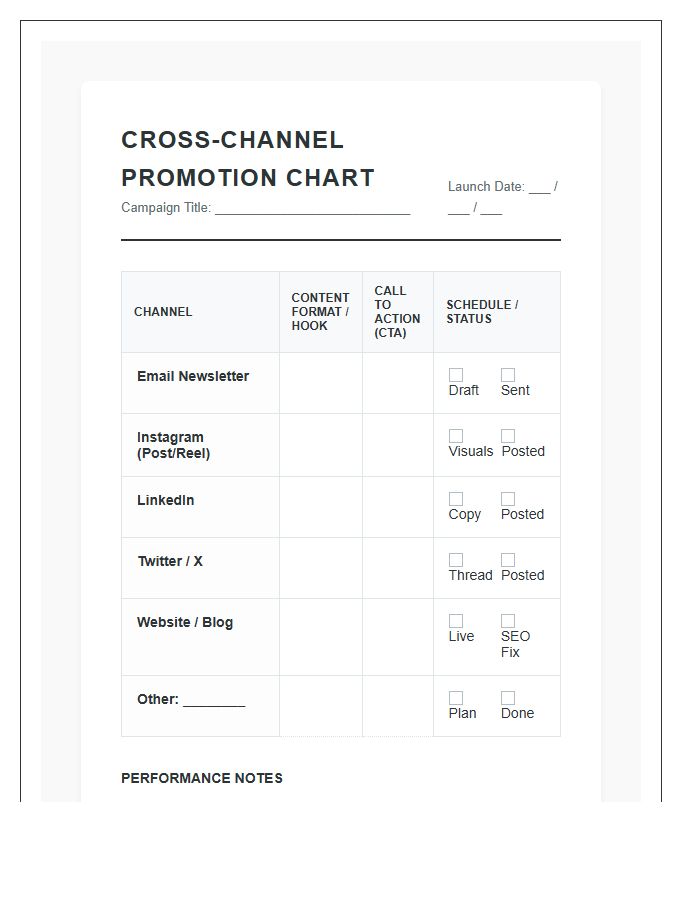 Cross Channel Promotion Printable Chart
