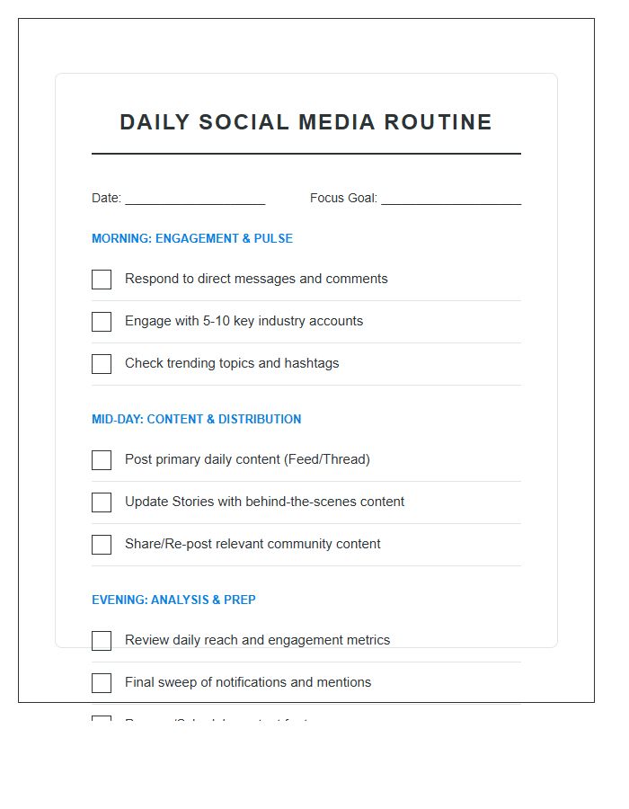 Daily Social Media Routine Printable Chart
