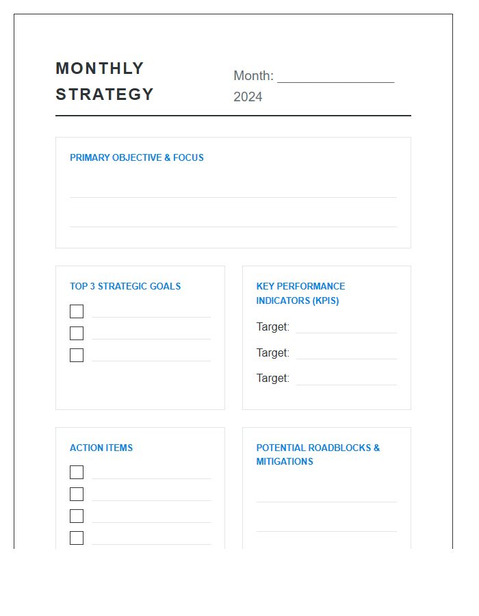 Monthly Strategy Planning Printable Chart