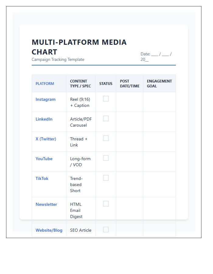 Multi Platform Media Printable Chart