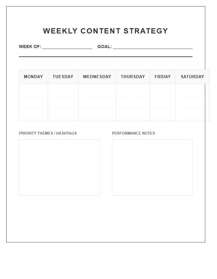 Weekly Post Schedule Printable Chart