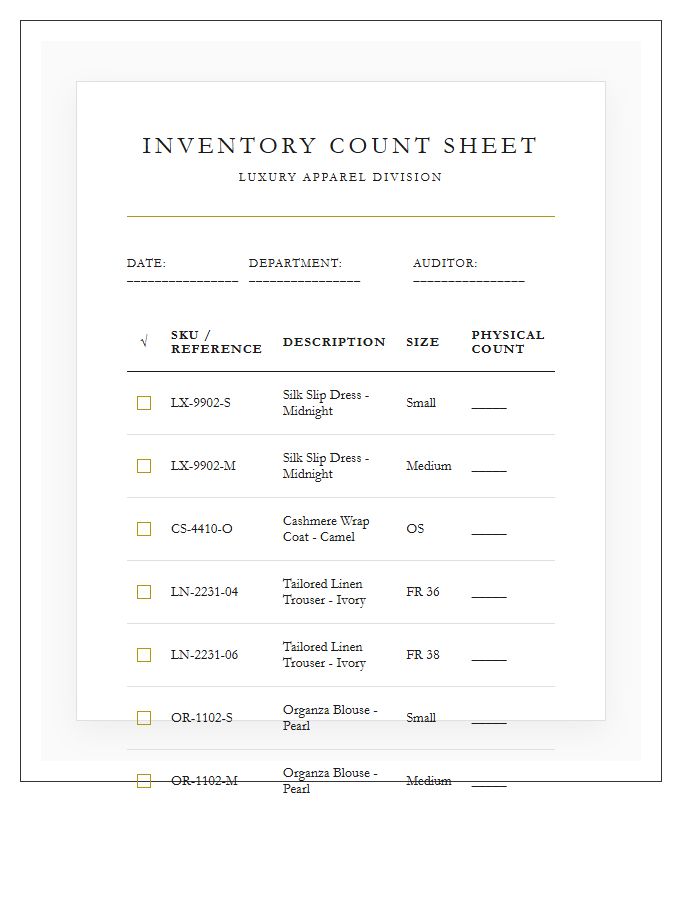 Luxury Boutique Clothing Count Printable Chart
