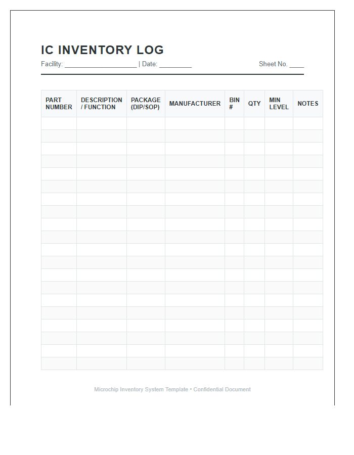 Microchip And Integrated Circuit Inventory Printable Chart