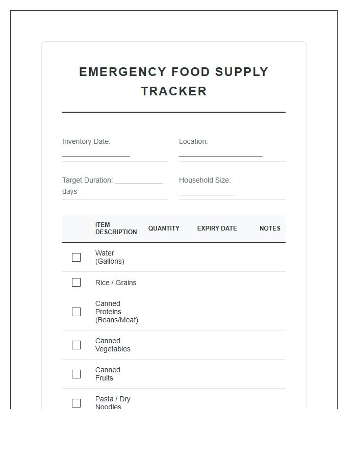Emergency Food Supply Tracker Printable Chart