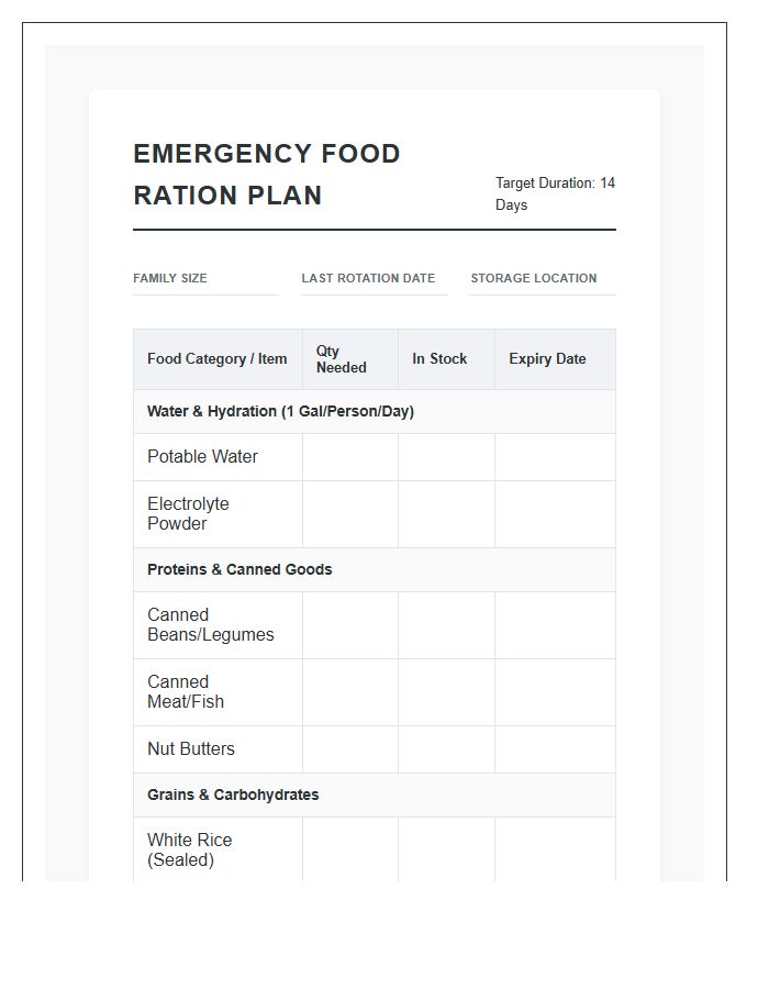 Family Emergency Food Ration Printable Chart