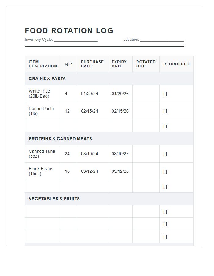Prepper Food Rotation Schedule Printable Chart