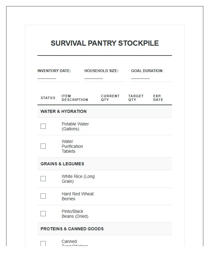 Survival Pantry Stockpile Printable Chart