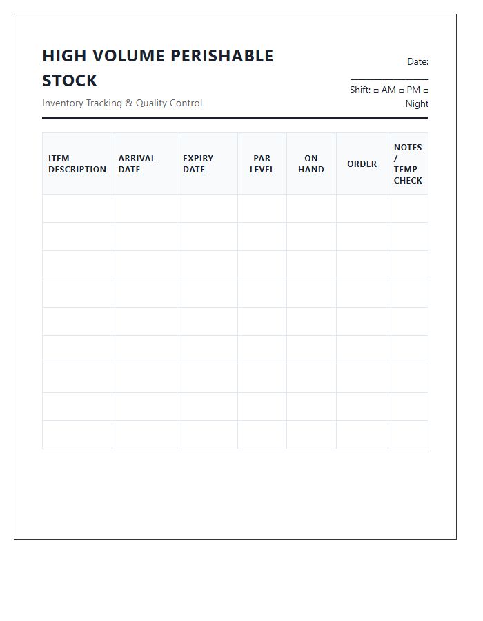 High Volume Perishable Stock Printable Chart