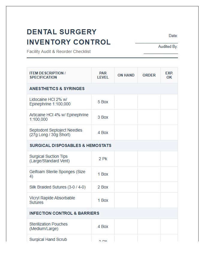 Comprehensive Dental Surgery Stock Printable Chart