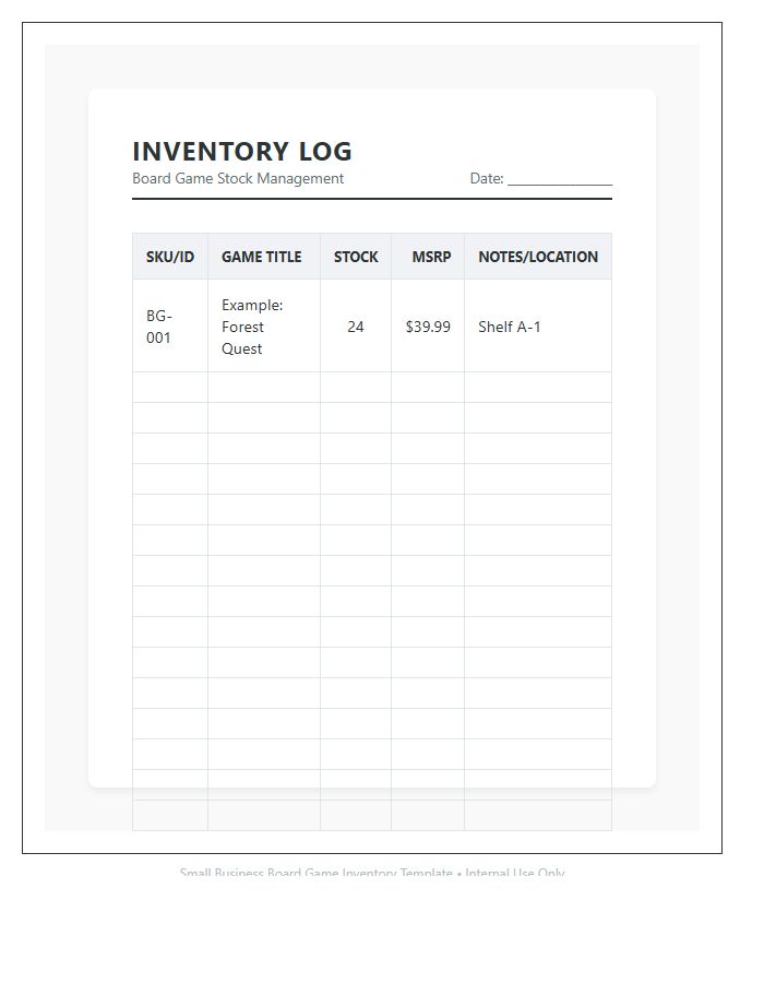 Small Business Board Game Stock Printable Chart