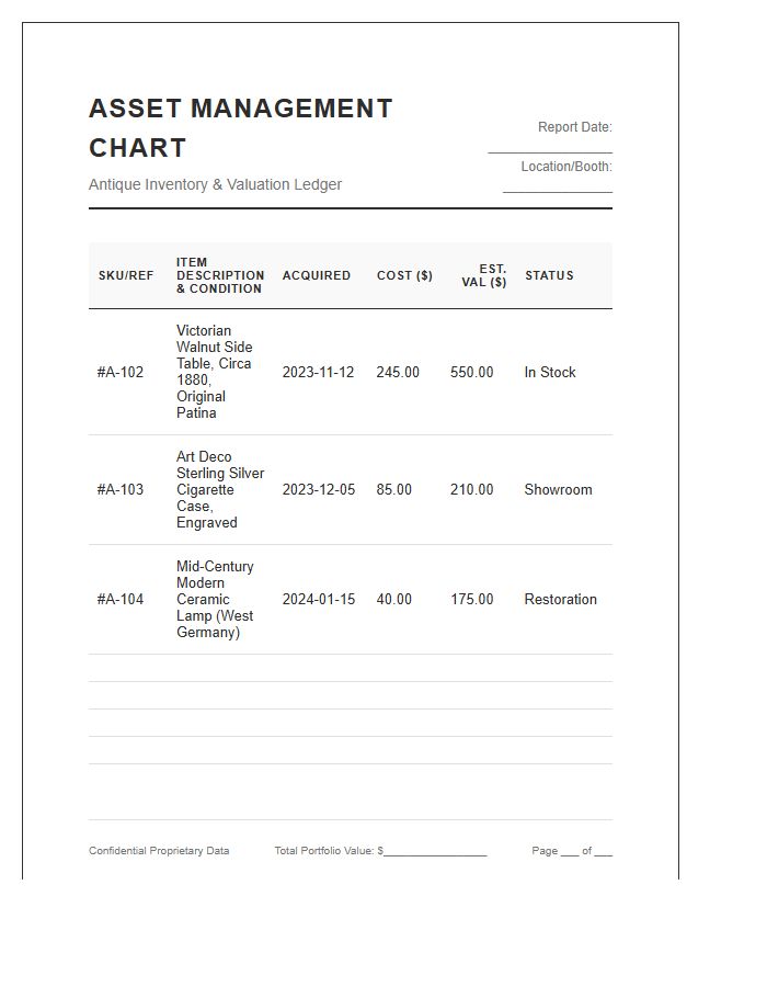 Antique Dealer Asset Management Chart Printable