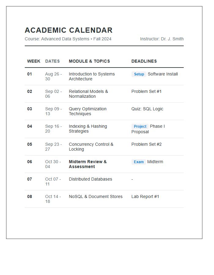 Semester Academic Calendar Syllabus Printable Chart