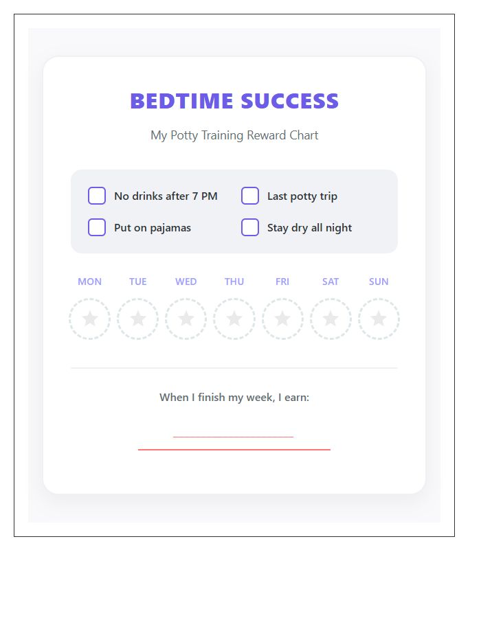 Bedtime Potty Success Toddler Printable Reward Chart