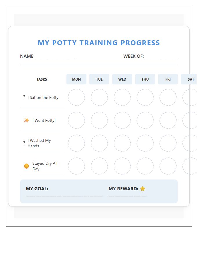 Boys Potty Training Printable Reward Tracking Chart