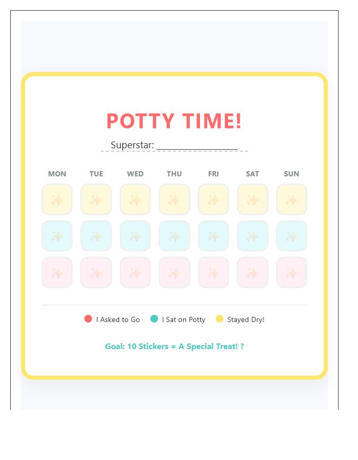 Colorful Toddler Potty Training Printable Incentive Chart