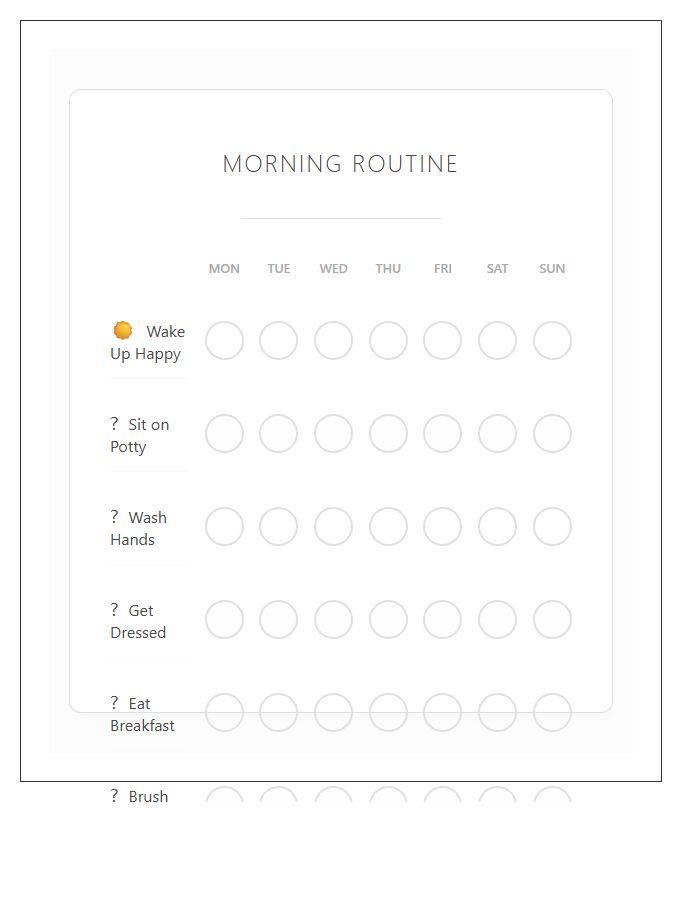Morning Routine Toddler Potty Printable Progress Chart