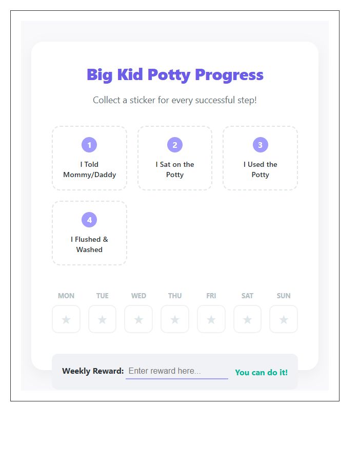 Step By Step Toddler Potty Printable Reward Chart