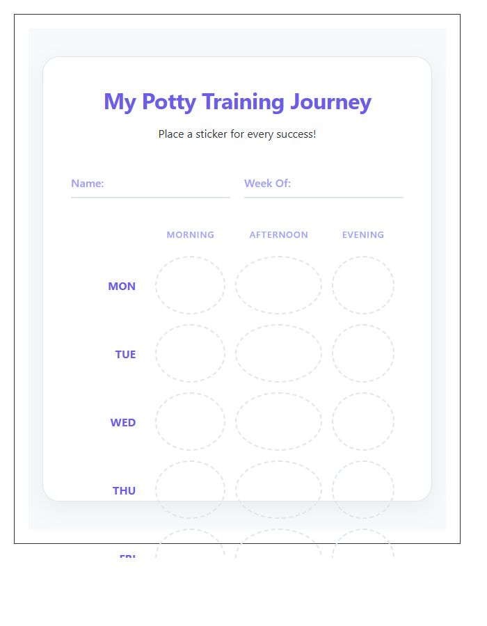 Sticker Based Potty Training Printable Progress Chart