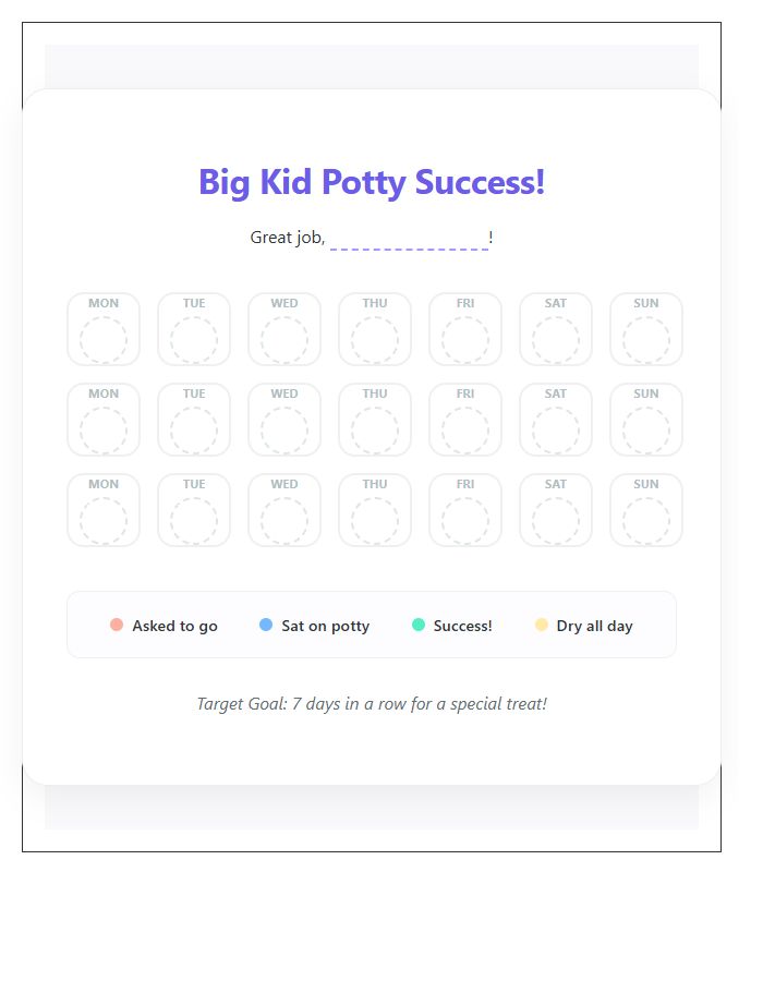 Toddler Potty Training Success Printable Reward Chart