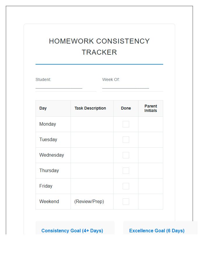 Effective Learning Homework Consistency Rewards Printable Chart