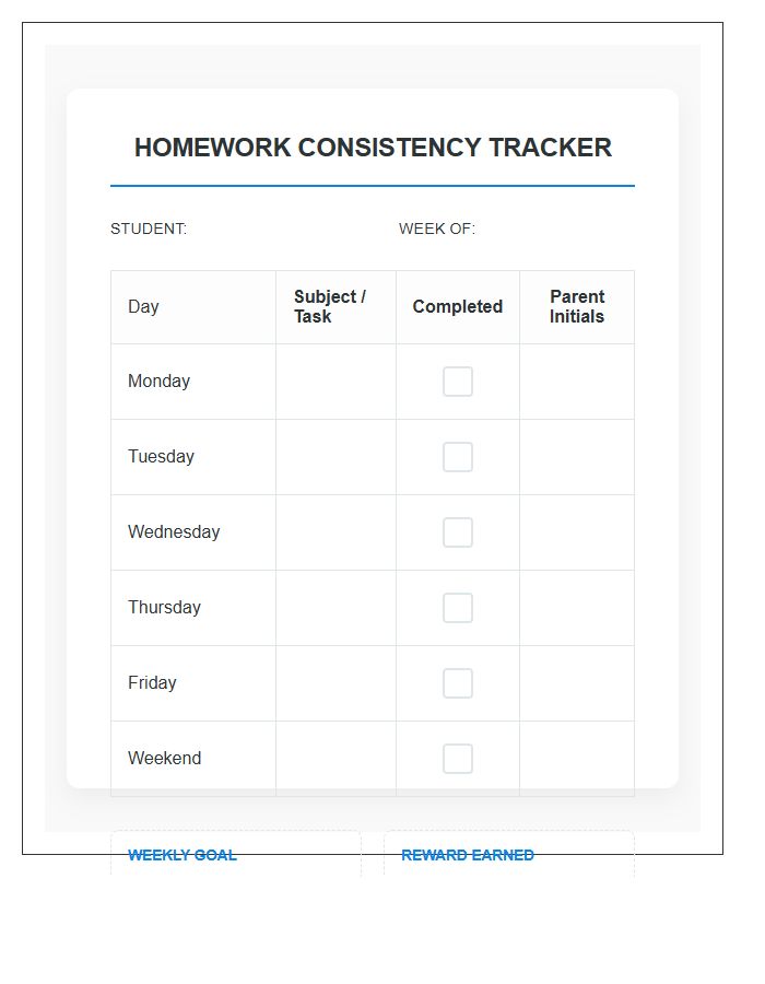 Home Education Homework Consistency Rewards Printable Chart