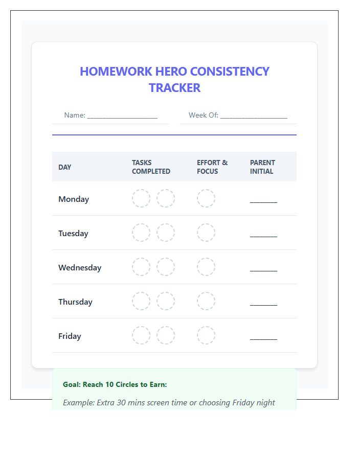 Positive Reinforcement Homework Consistency Rewards Printable Chart