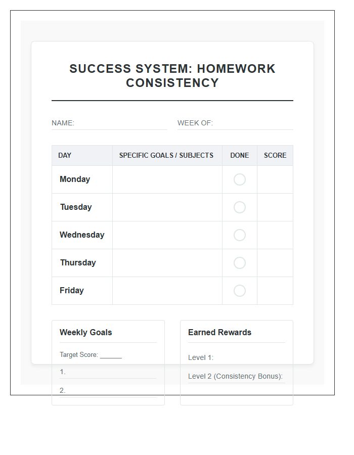 Success System Homework Consistency Rewards Printable Chart