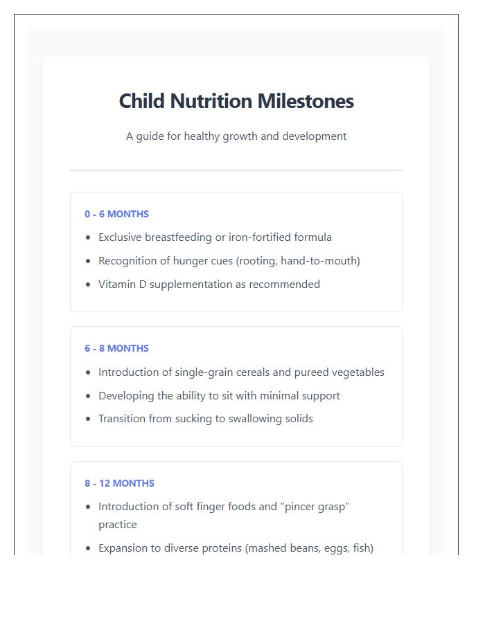 Child Nutrition Milestones Printable Chart