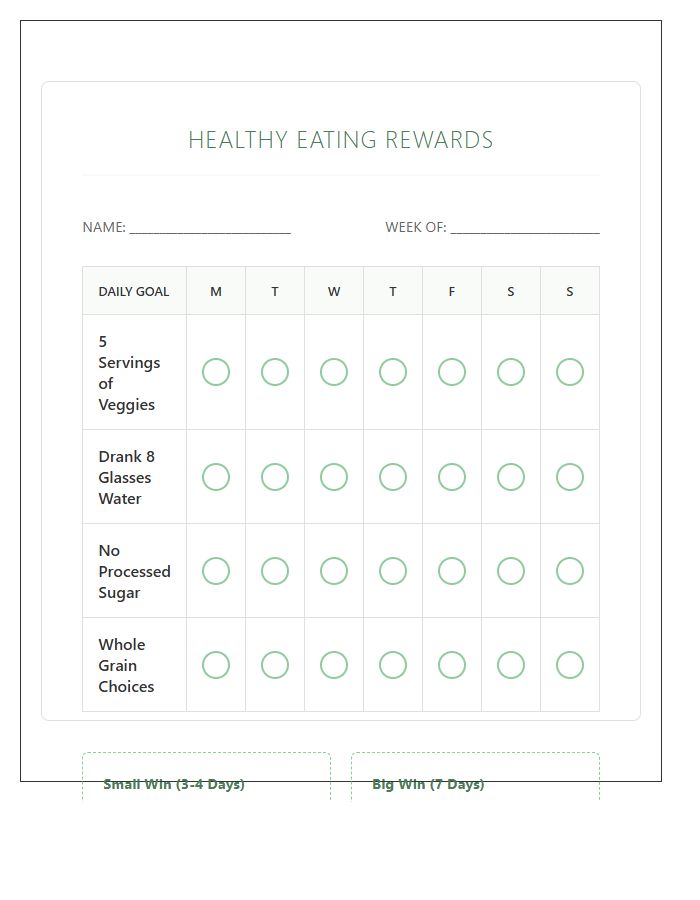 Healthy Eating Rewards Printable Chart
