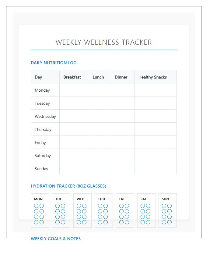 Hydration And Healthy Eating Printable Chart