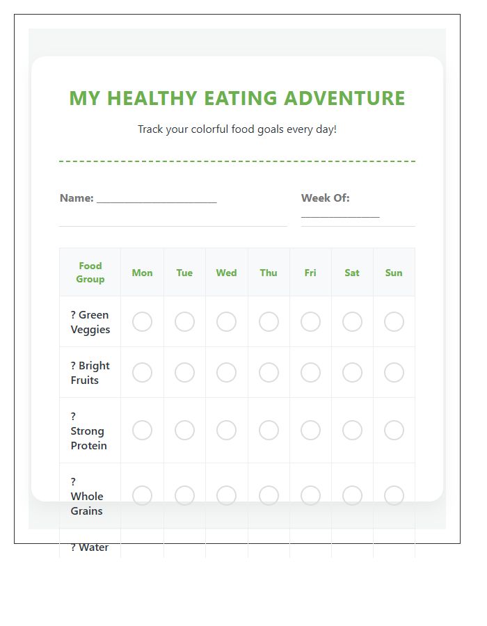 Kids Healthy Food Goal Tracking Printable Chart