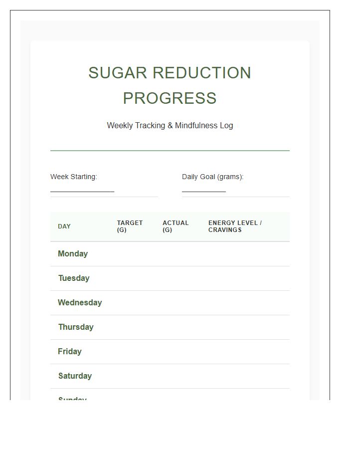 Sugar Reduction Progress Printable Chart