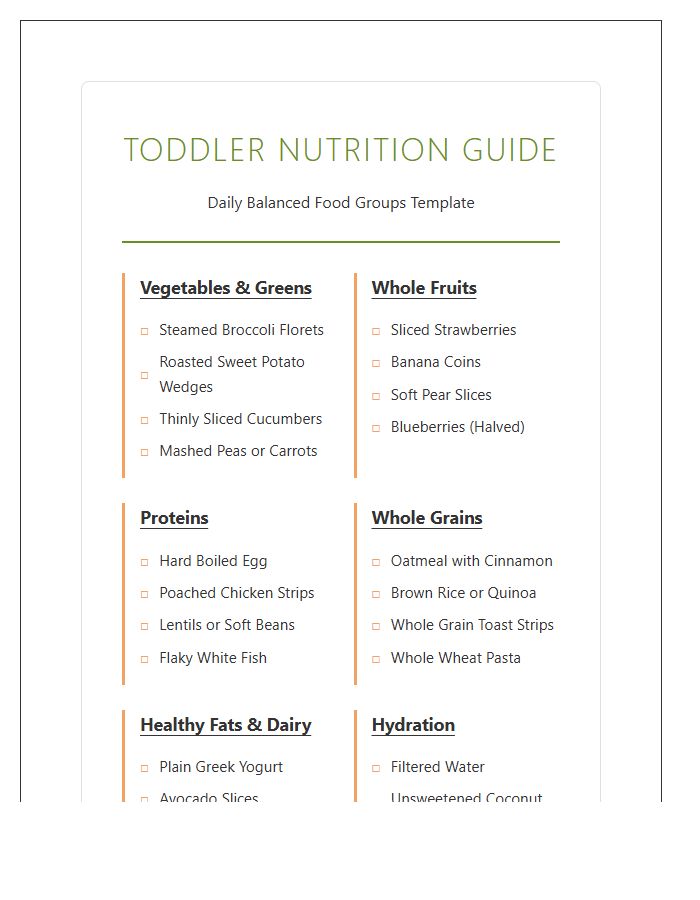 Toddler Good Nutrition Printable Chart
