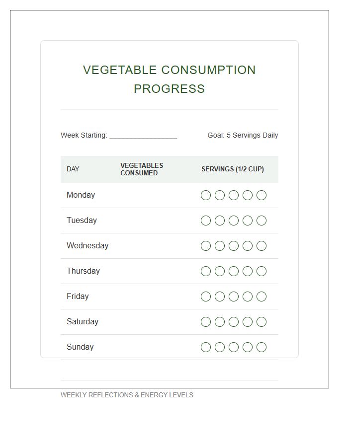 Vegetable Consumption Progress Printable Chart