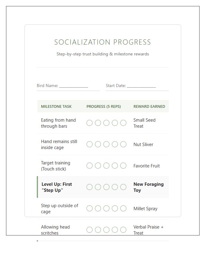 Bird Socialization Progress Rewards Printable Chart