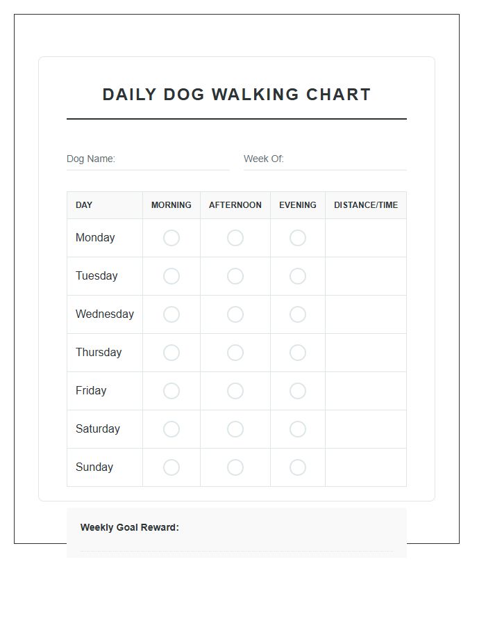 Daily Dog Walking Rewards Printable Chart
