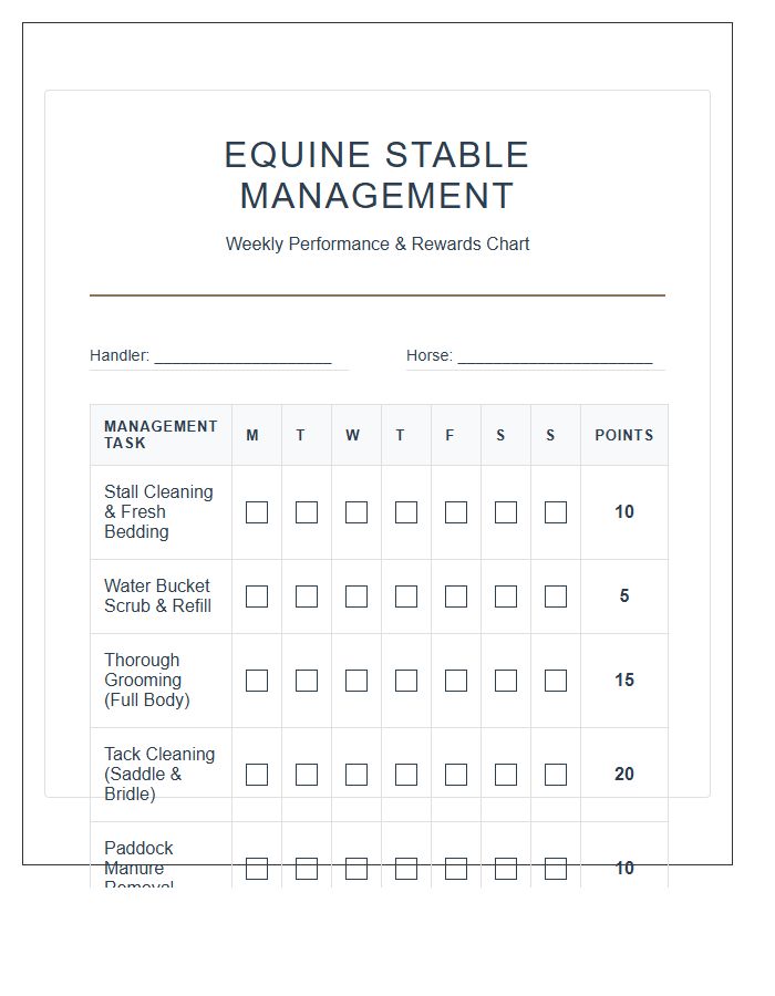 Equine Stable Management Rewards Printable Chart