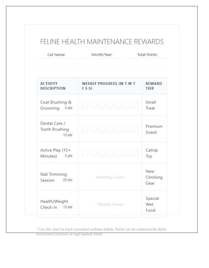 Feline Health Maintenance Rewards Printable Chart
