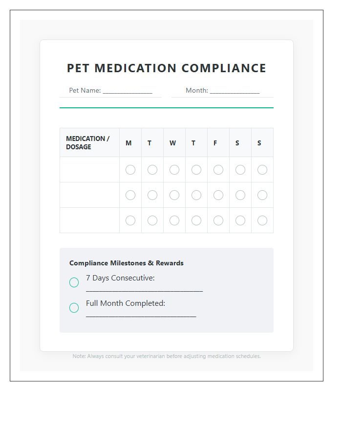 Pet Medication Compliance Rewards Printable Chart