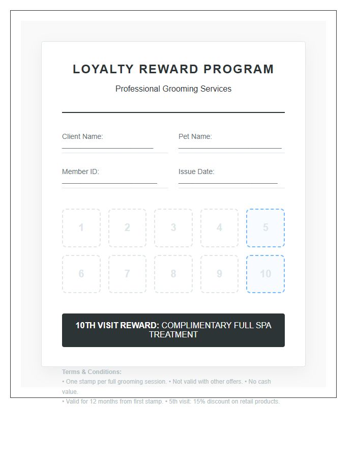 Professional Pet Grooming Rewards Printable Chart