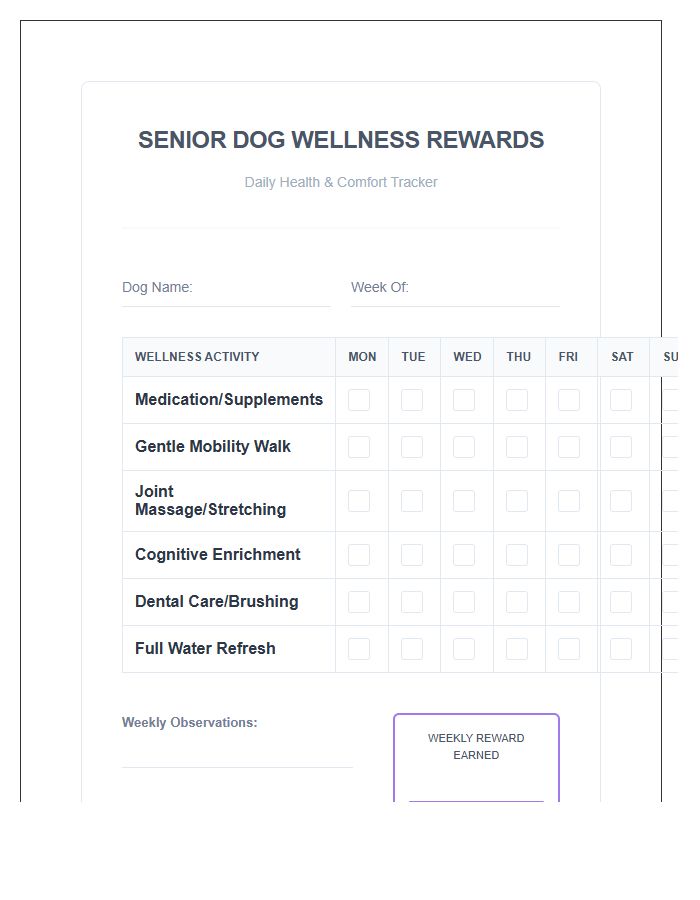 Senior Dog Wellness Rewards Printable Chart