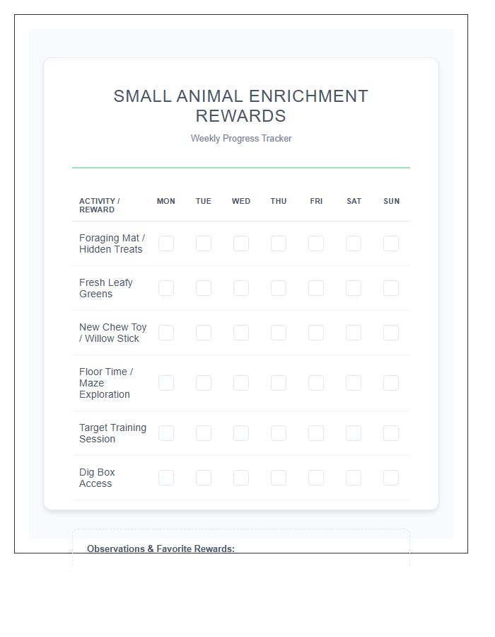 Small Animal Enrichment Rewards Printable Chart