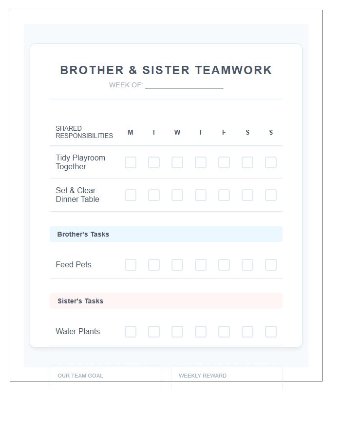 Brother And Sister Teamwork Printable Chart