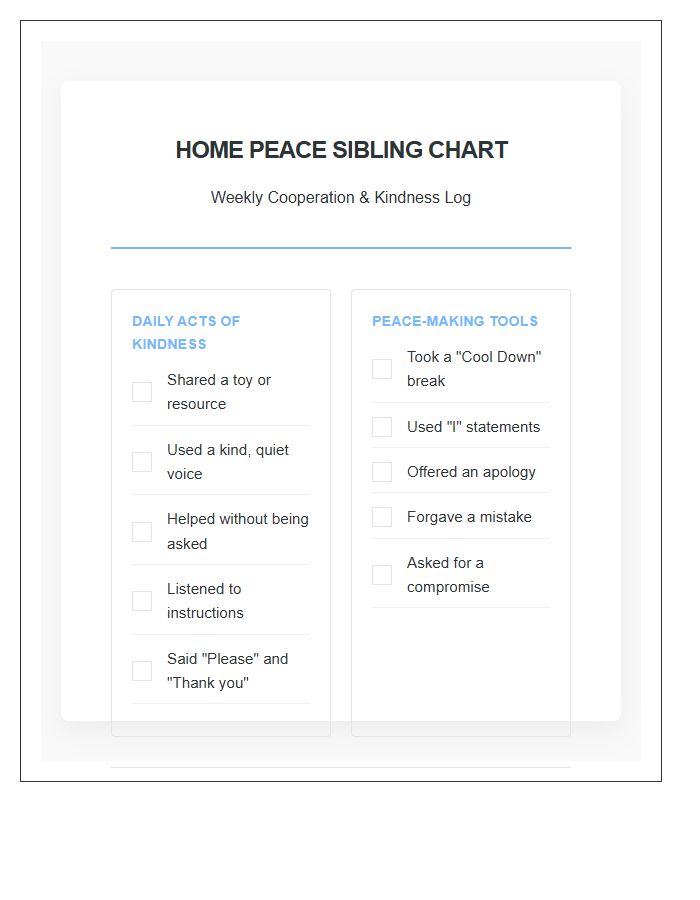 Home Peace Sibling Printable Chart