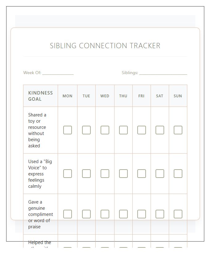 Positive Sibling Interaction Printable Chart