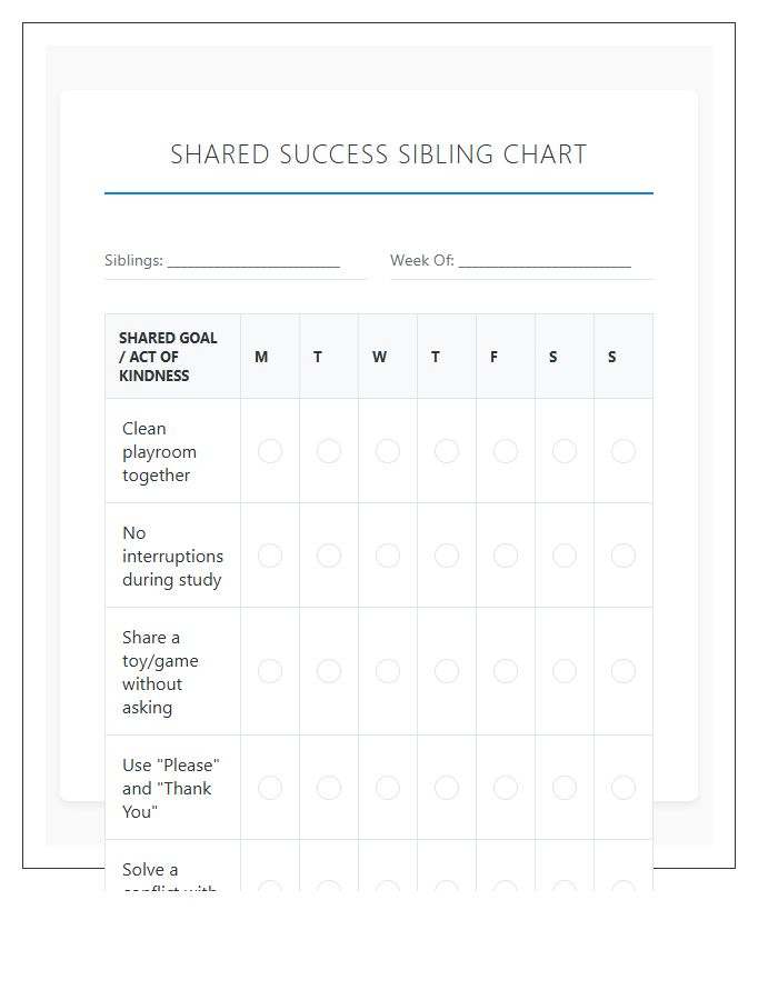 Shared Success Sibling Printable Chart