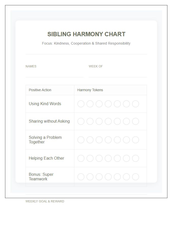 Sibling Harmony Rewards Printable Chart