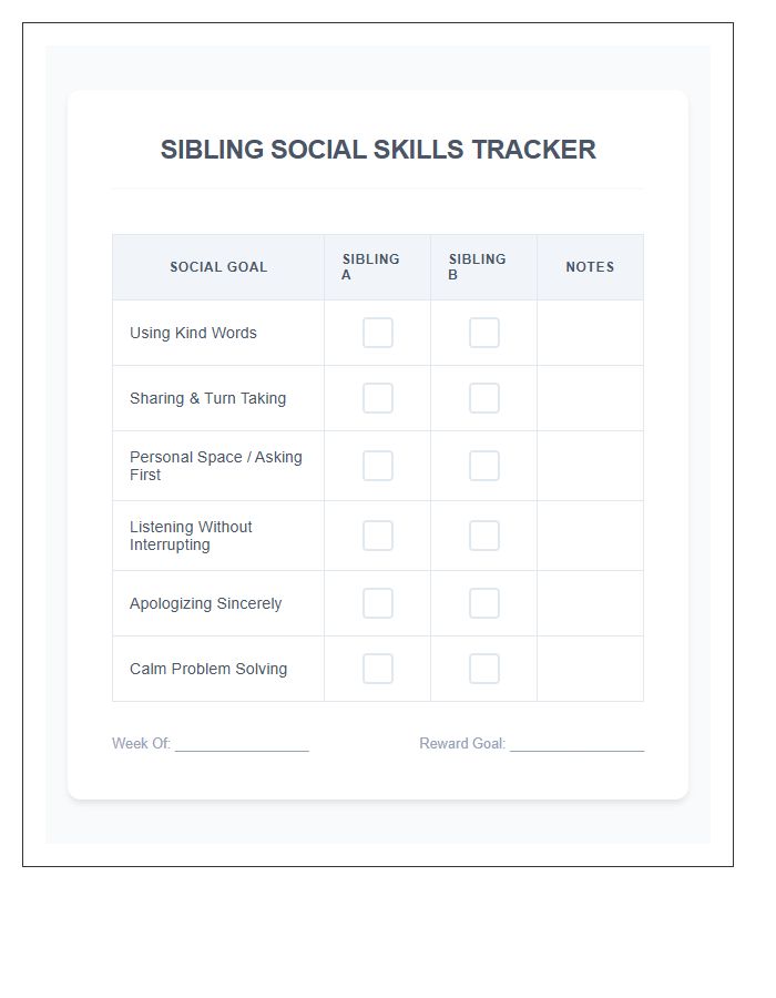 Social Skills Sibling Printable Chart